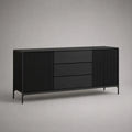 Credenza da sala con ante e cassetti in MDF nero con gambe in acciaio 180 x 40 x 75 cm