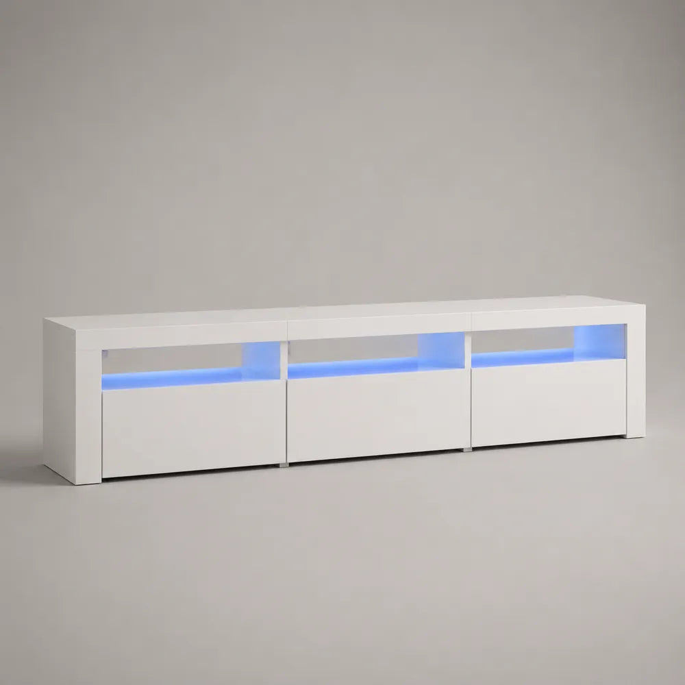 Mobile TV in MDF bianco con 3 ante e illuminazione LED 180x40x45 cm struttura rettangolare