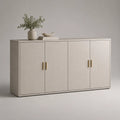 Credenza da sala da pranzo in MDF beige con 4 ante maniglie dorate 220x45x80 cm