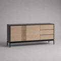 Credenza rettangolare in MDF effetto rovere con struttura nera in acciaio 3 ante 3 cassetti 180 x 40 x 80 cm