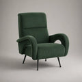 Poltrona imbottita rettangolare 75x85x95 cm in tessuto poliestere verde con braccioli curvi e gambe nere