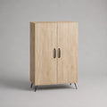 Credenza alta rettangolare in MDF effetto rovere con 2 ante e gambe in acciaio nero 90 x 40 x 120 cm