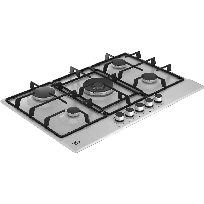 Beko, linea modello HIAW75223SXE - Piano a Gas con PractiClean 4 Bruciatori + 1 Wok 75 cm Inox