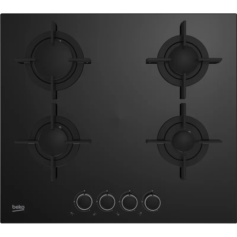 Beko piano cottura, HILG 64222 S - per installazione a incasso 60 cm 4 zone di cottura Gas High Efficiency Vetro finitura nera supporti pentole in
