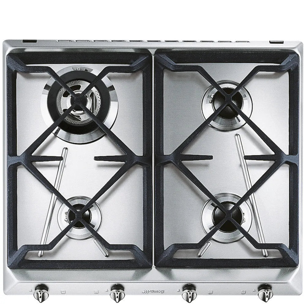 Smeg piano cottura a gas, SRV564GH3 60 cm 4 zone di cottura acciaio inossidabile per installazione a incasso