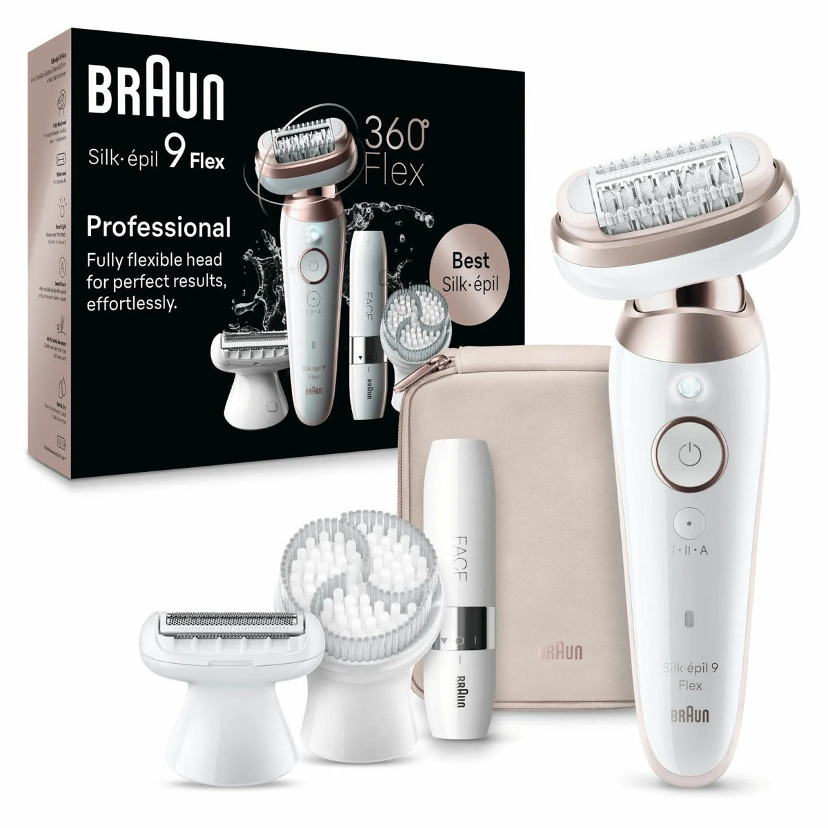 Braun, Dry finitura bianca Rosa, Silk-épil 9 Flex 9-360 Epilatore Elettrico Donna 40 Pinzette Wet