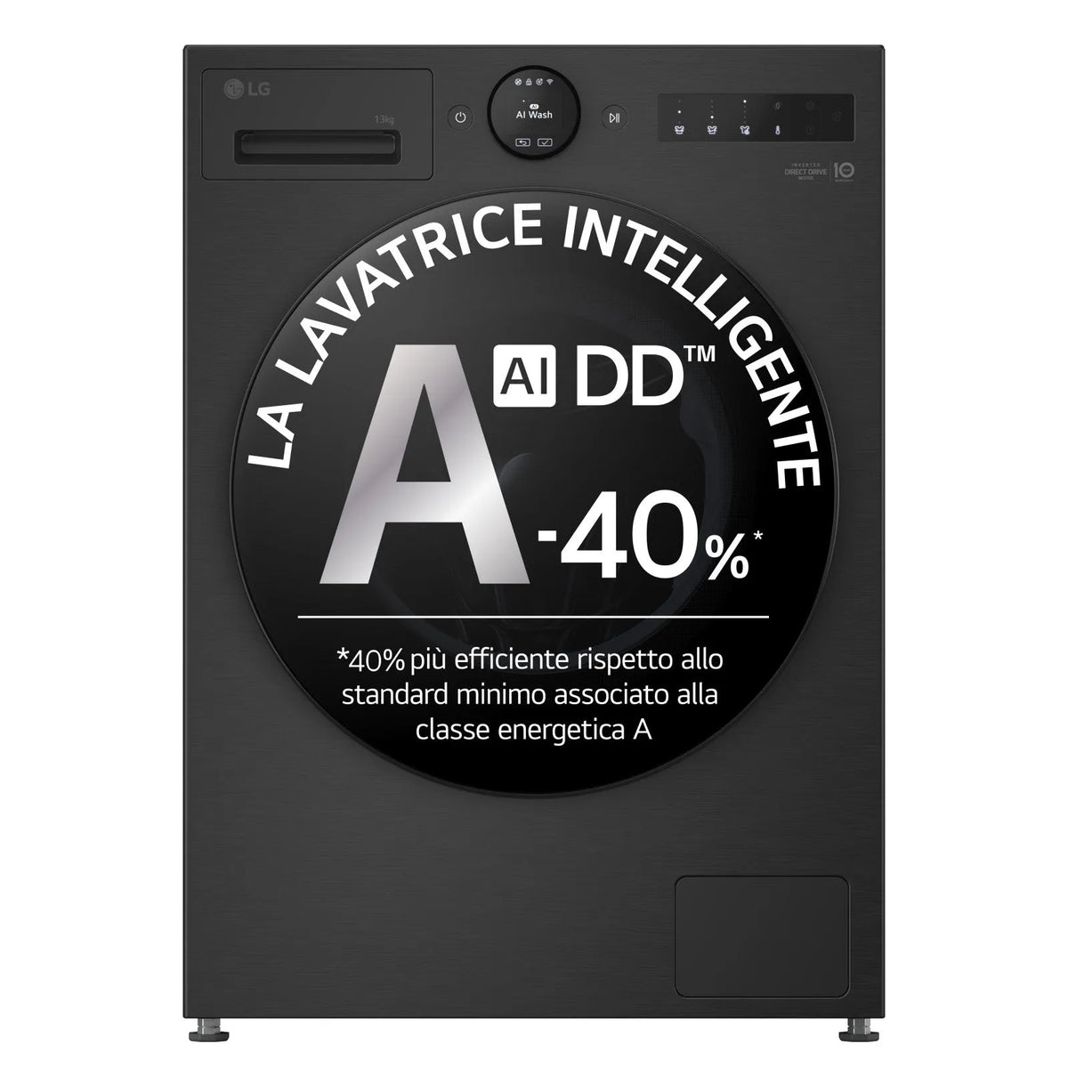 LG lavatrice, F4X7013TBB AI DD 13kg classe di efficienza energetica A-40% 1400 Giri finitura nera Opaco