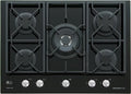 GLEM GAS piano cottura a gas, GV755XBK 5 fuochi 70cm-finitura nera Lucido