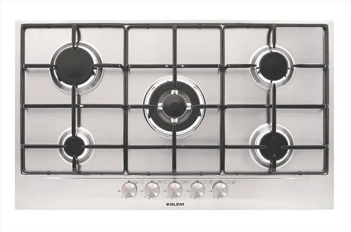 GLEM GAS piano cottura a gas, modello GT955IX 5 fuochi 86cm-Acciaio Satinato