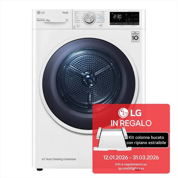 LG asciugatrice, RH80V9AVHN 8Kg Classe C, colore bianco