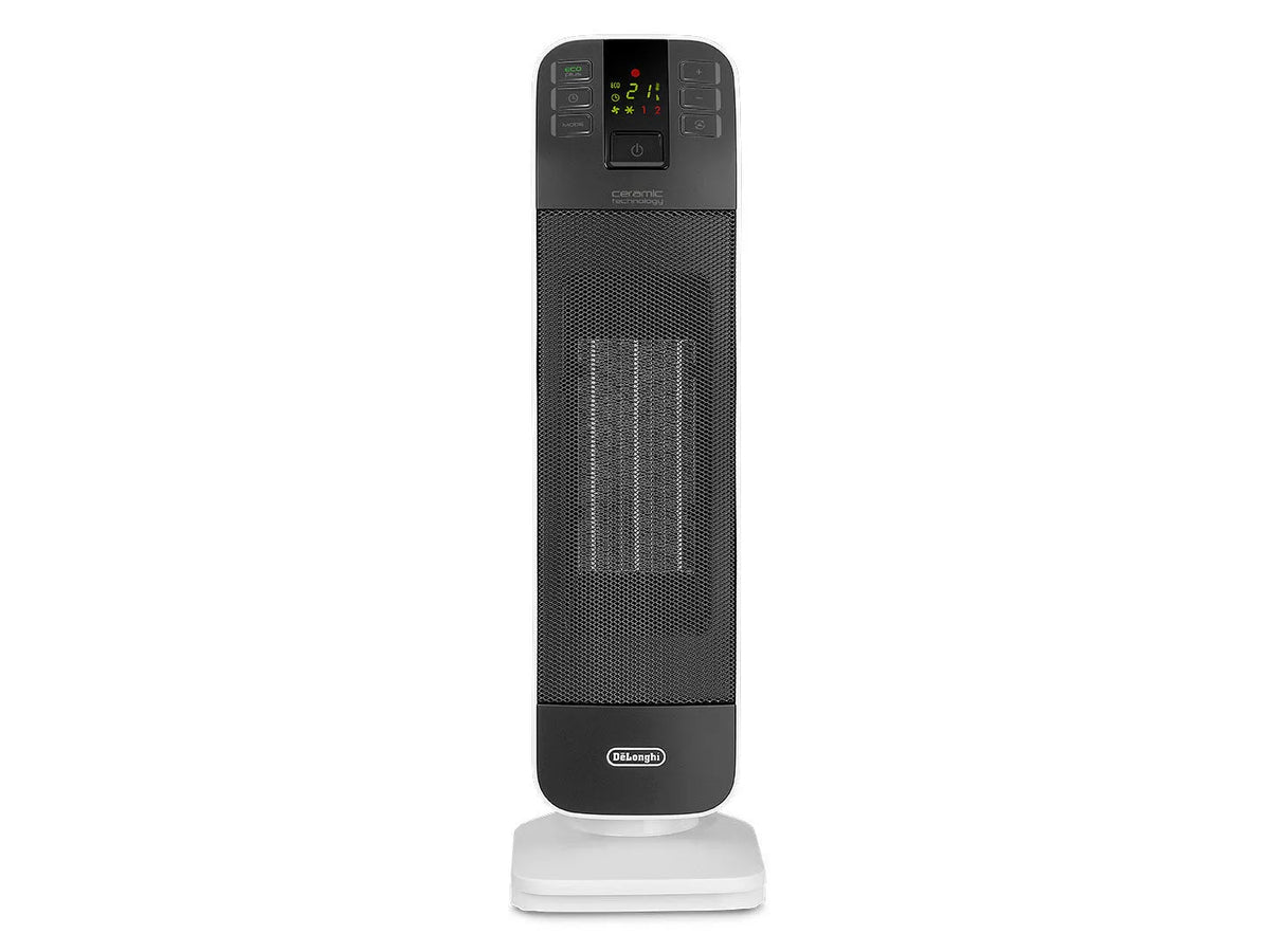De'Longhi modello HFX65V20, Riscaldatore Ceramico 2000W per 60m³ finitura nera, finitura bianca comando a distanza incluso
