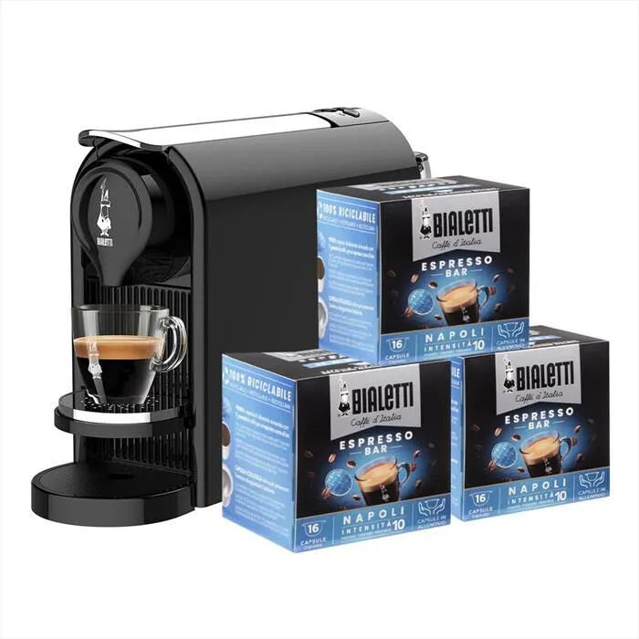 BIALETTI macchina da caffè, BUNDLE GIOIA PLUS NERO+48CAPS, colore nero