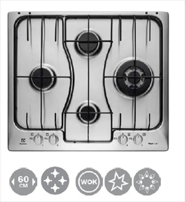 ELECTROLUX piano cottura a gas, RGG6243LOX 4 zone di cottura 59,4cm-INOX ANTIMPRONTA