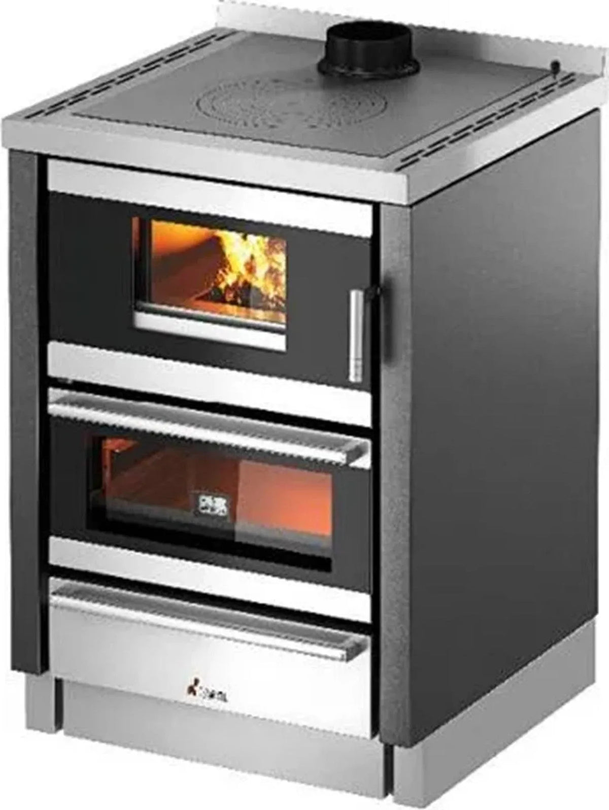 stufa a legna, modello KOOK 60 Cucina a legna con forno Antracite 6.2 kW, CADEL