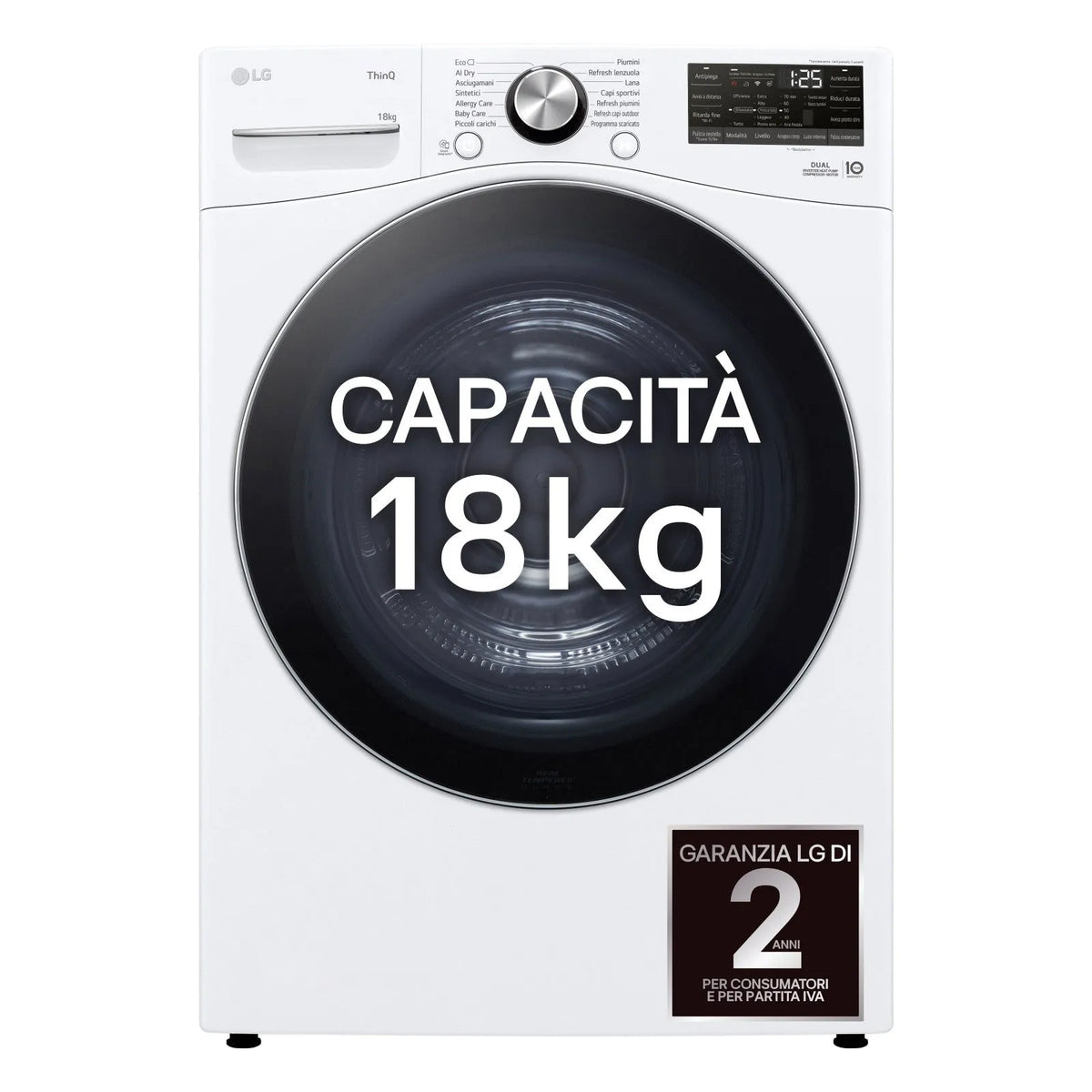 LG asciugatrice, modello RH18U8AVCW 18kg Pompa di Calore DUAL Inverter A+++ Wi-Fi