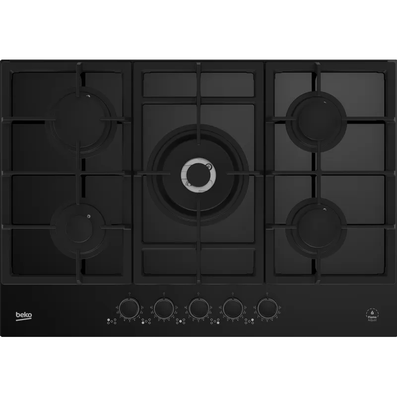 Beko piano cottura a gas, HILW75325SDX / HILW 75325 SDX - finitura nera in Vetro 75 cm 5 Fuochi