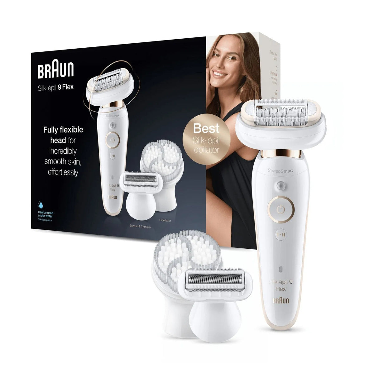 Braun, Epilatore Elettrico Silk-épil 9 Flex 9-030 Testina Flessibile Wet, Dry finitura bianca Oro
